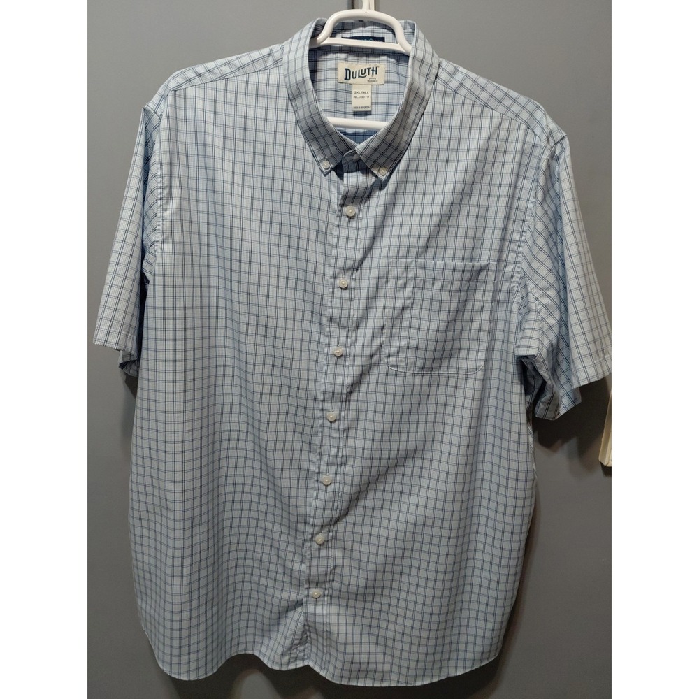 Duluth Magna Ready Magnetic Button Mens 2XL Blue Plaid Shirt Short Sleeve